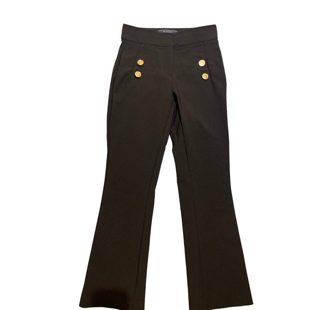 JL Atelier Pants Women's Size‎ XS Black Sailor Button Flare High Rise Classic